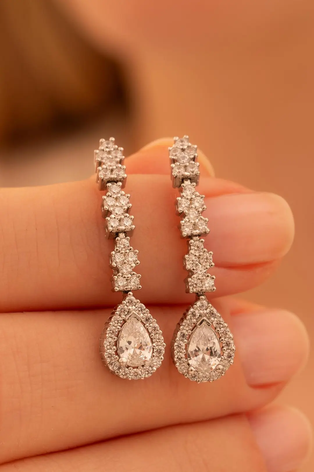Women's Silver Earrings Aylin Drop Zircon Stone-set Women's Earrings
