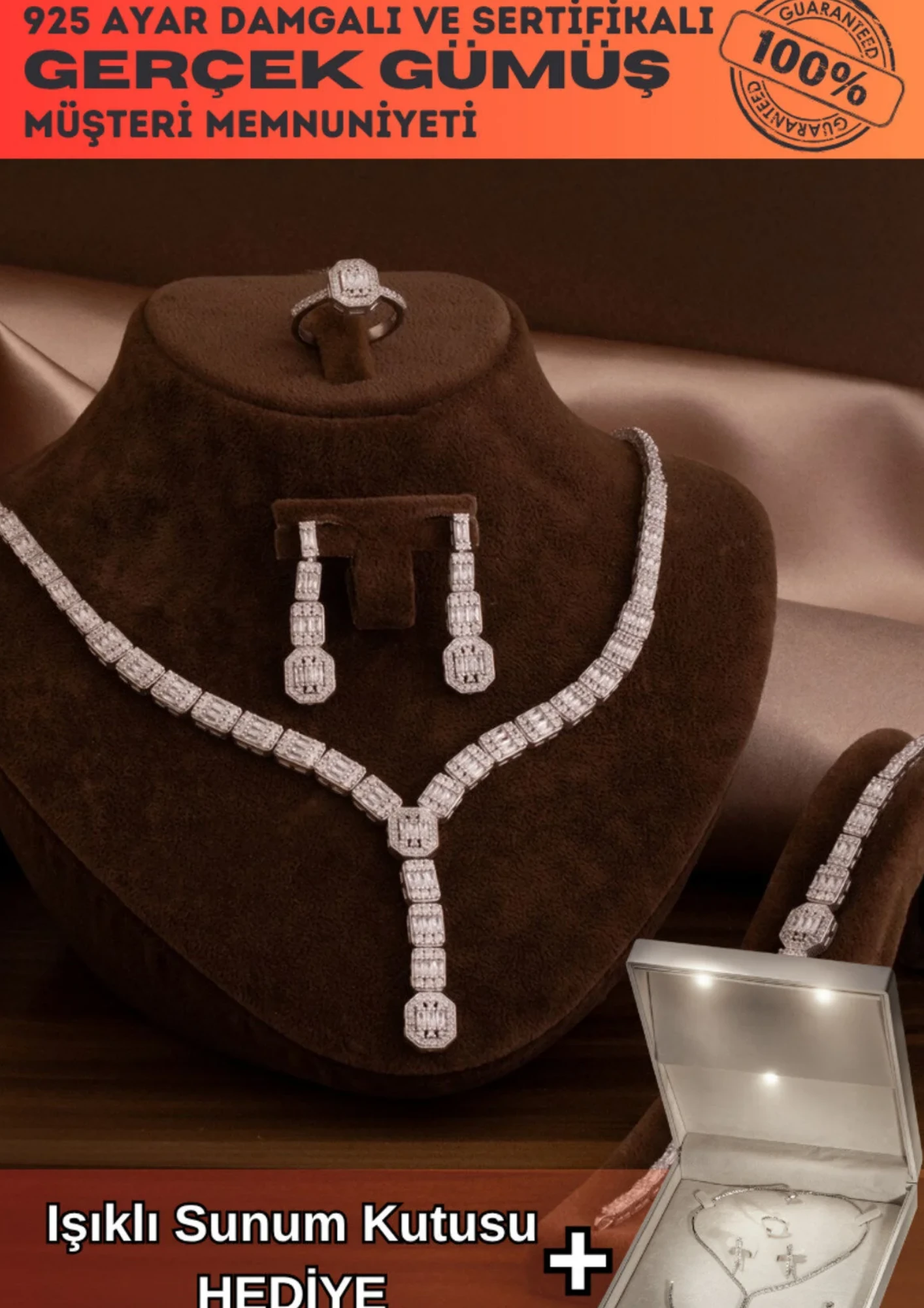 Kadın Gümüş Takı Seti - Perihan Baget Taşlı Zirkon Süslemeli Kolye, Bileklik, Yüzük, Küpe Tam Set