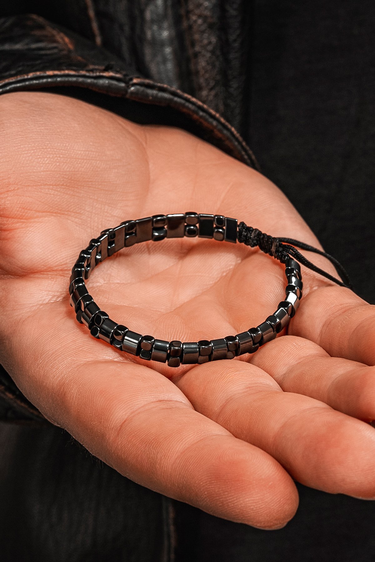 Erkek Kadın Doğal Taş Bileklik - Siyah Hematit Doğal Taşlı Makrome Model 4 Unisex Bileklik