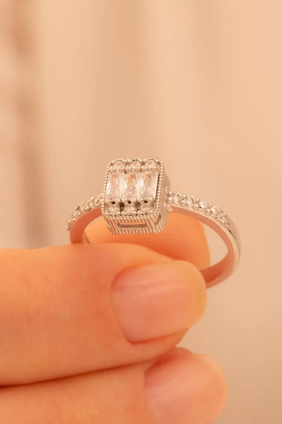 Women's Silver Ring Mehtap Baguette Stone-set Women's Ring