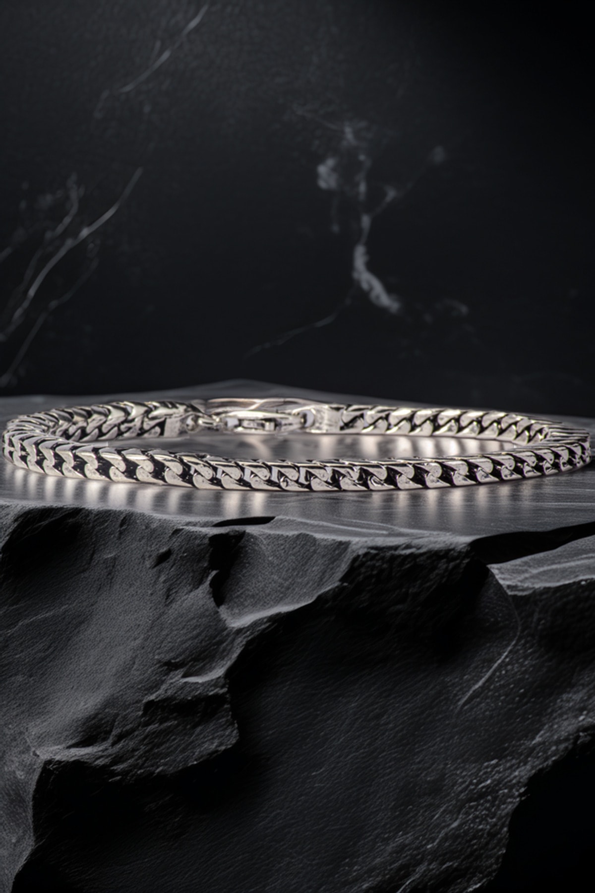 Erkek Gümüş Bileklik - İnce Yassı Snake Parlak Model Erkek Künye