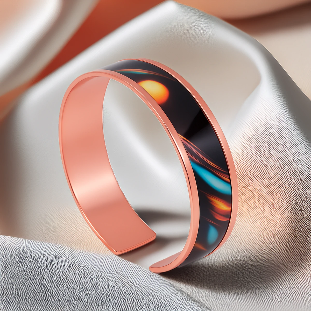 Kadın Bakır Bileklik Yüzük Set - Andrelina Model Özel Baskı Metal Kutu Ve Doğal Taşlar