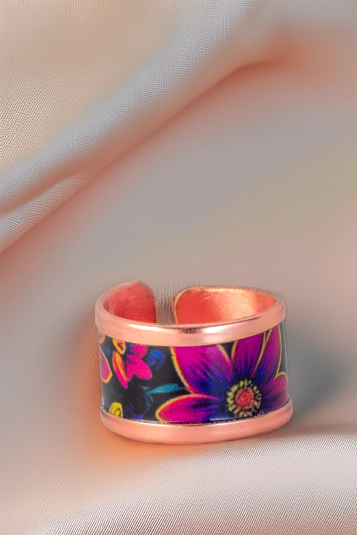 Kadın Bakır Bileklik Yüzük Set - Bianca Model Özel Baskı Metal Kutu Ve Doğal Taşlar