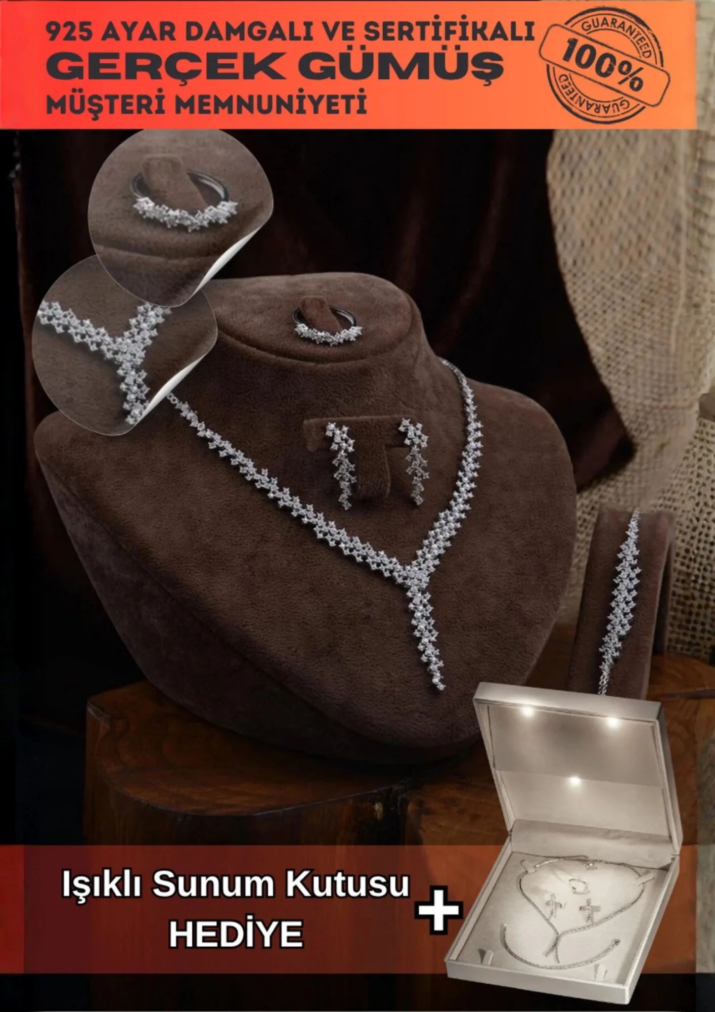 Alisa Bayan Zirkon Taşlı Gümüş Su Yolu Set - Kolye, Bileklik, Küpe, Yüzük