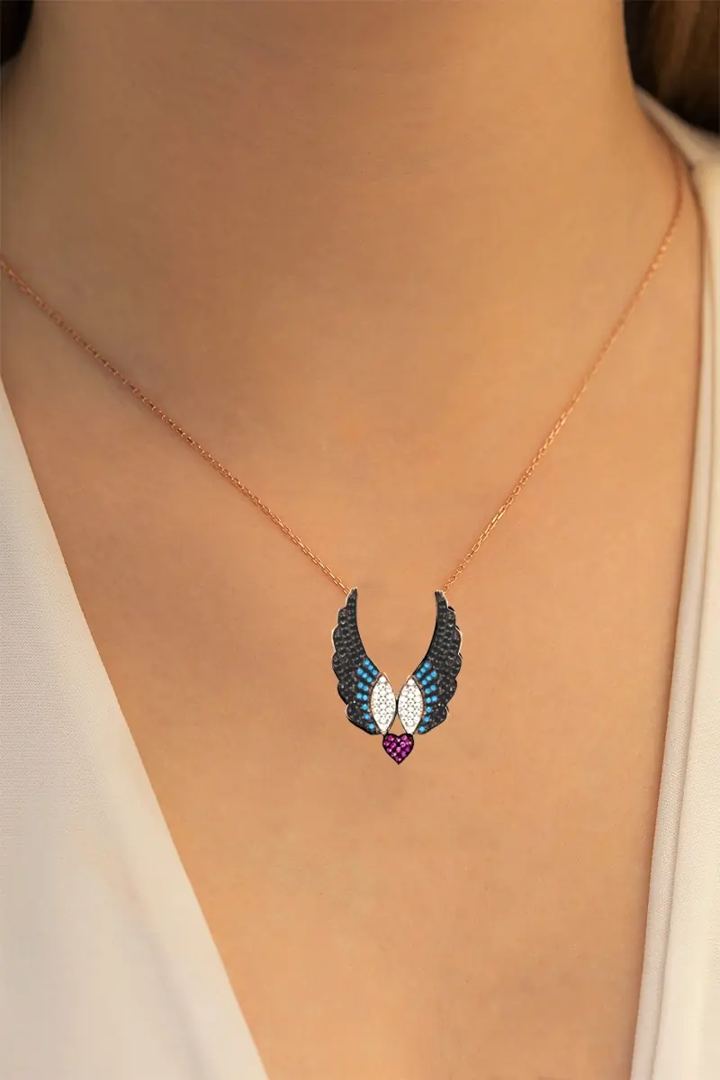 Heart Melek Wing Women's Silver Necklace