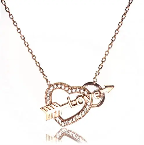 Heart Oklu Love Women's Silver Necklace Rose