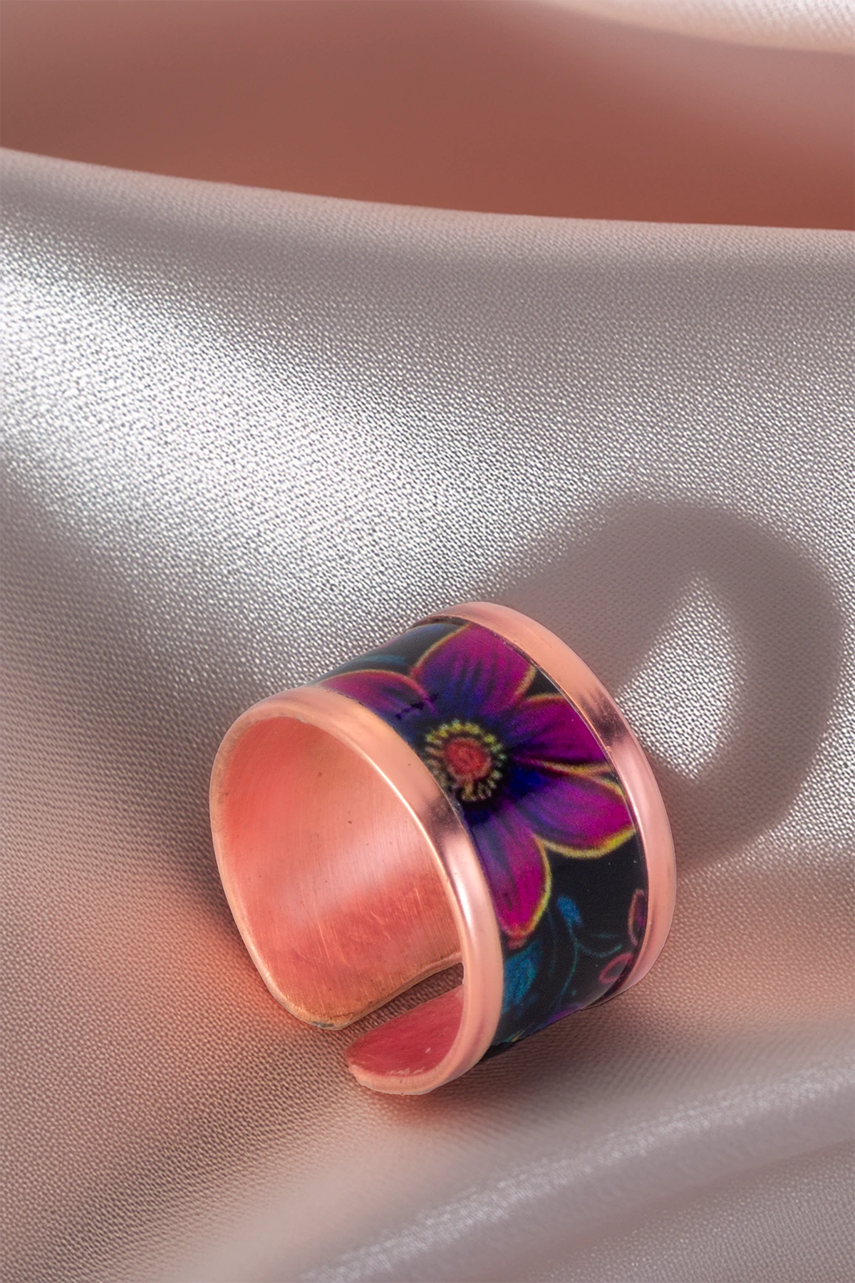 Kadın Bakır Bileklik Yüzük Set - Bianca Model Özel Baskı Metal Kutu Ve Doğal Taşlar