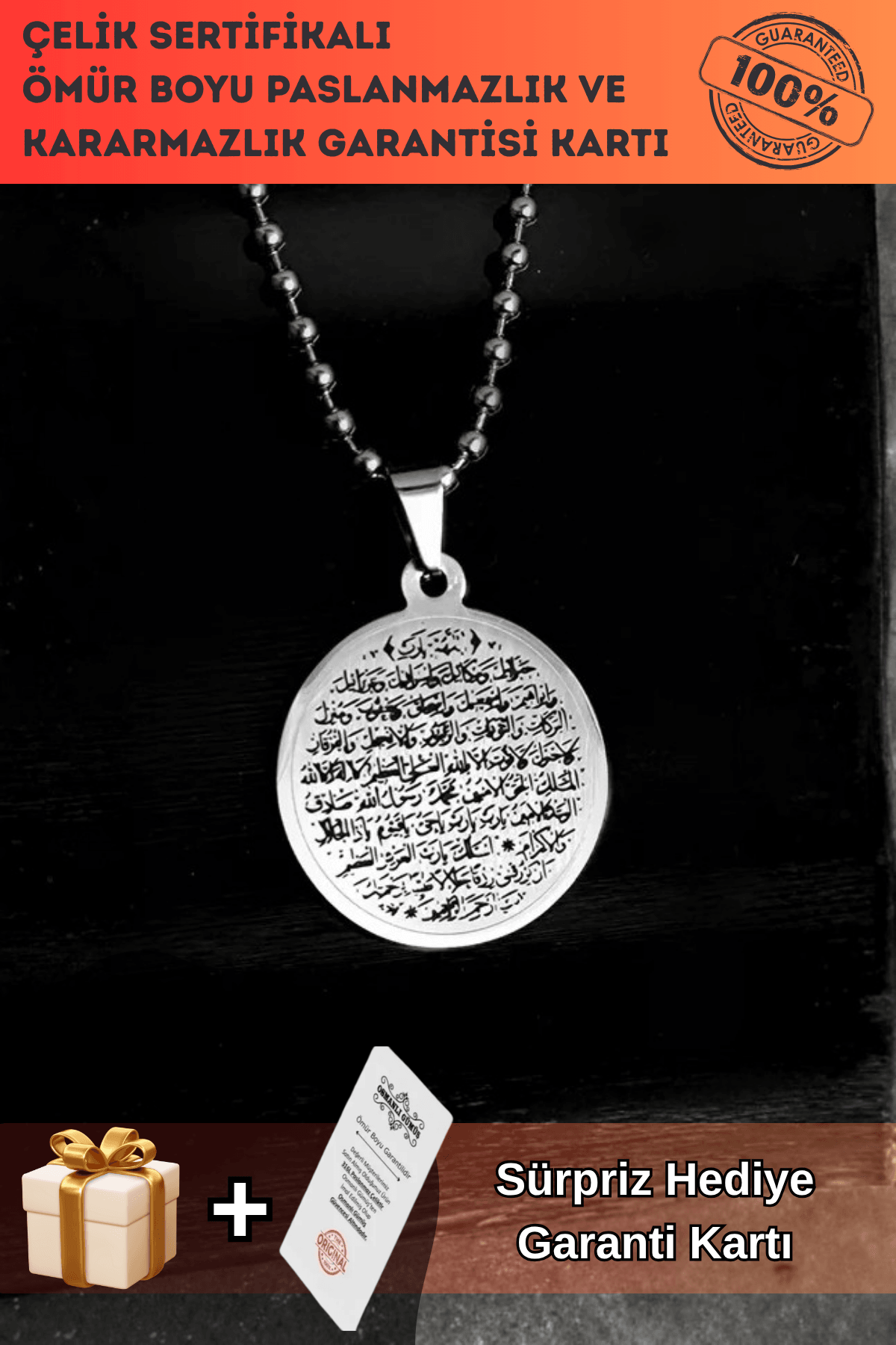 Bereket Duası Karınca Duası Bayan Erkek Çelik Kolye Top Zincir CKLKARINCA1-GMS