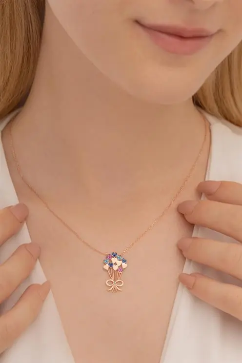 Heart Flower Buketi Rose Women's Silver Necklace