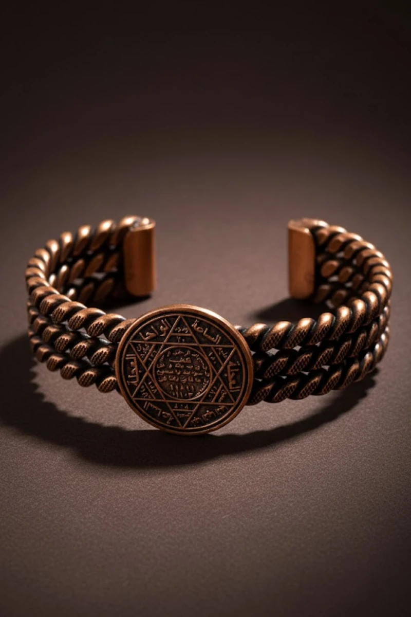 Kadın Bakır Bileklik - Süleyman Mührü 3 Sıra Bakır Bilezik Metal Kutu Ve Doğal Taşlar