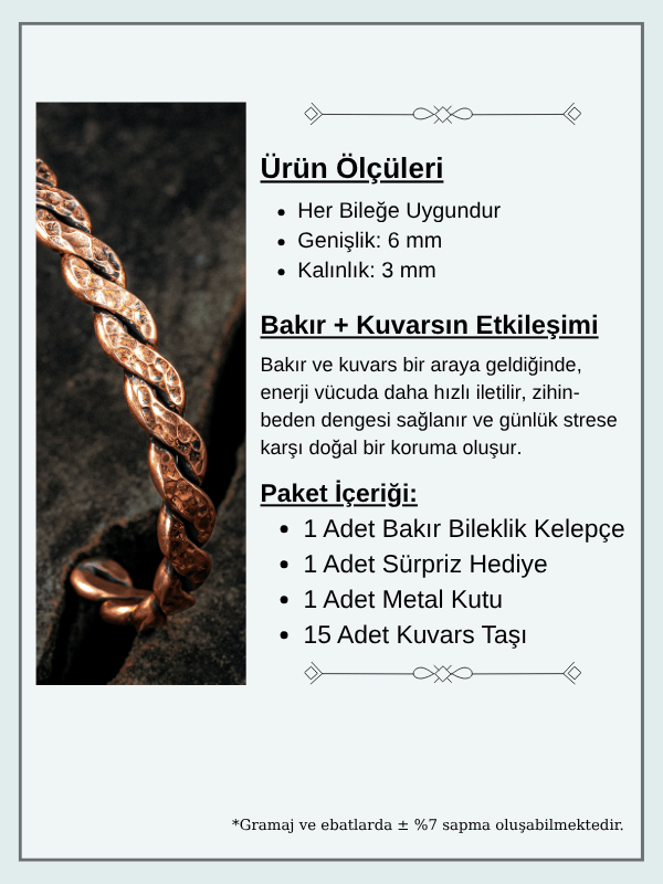 Saf Bakır Bileklik Otantik Model Örgü Metal Kutu Kuvars Taş, Kadın Erkek Kelepçe