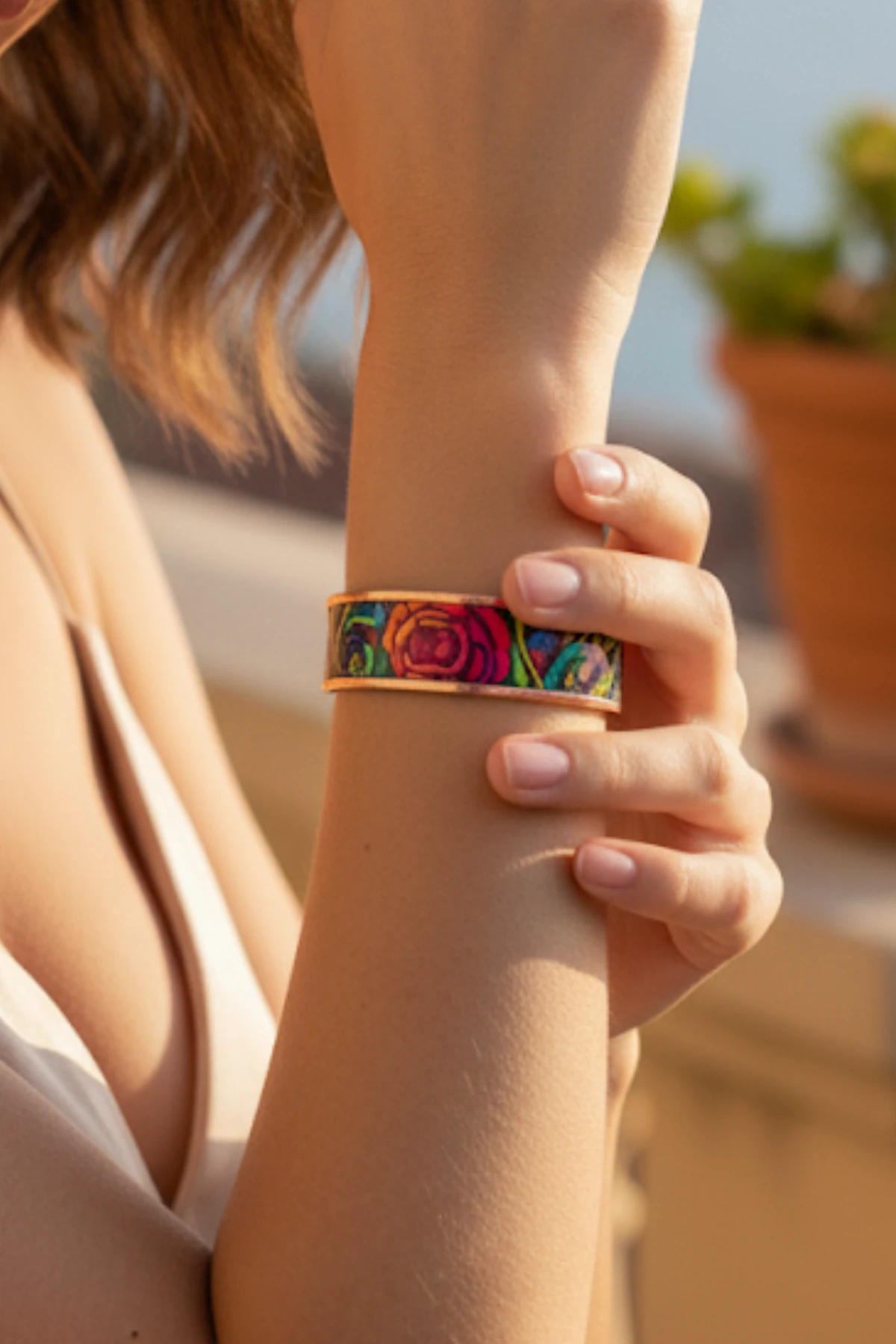 Kadın Bakır Bileklik Yüzük Set - Roselaw Model Özel Baskı Metal Kutu Ve Kuvars Taşı