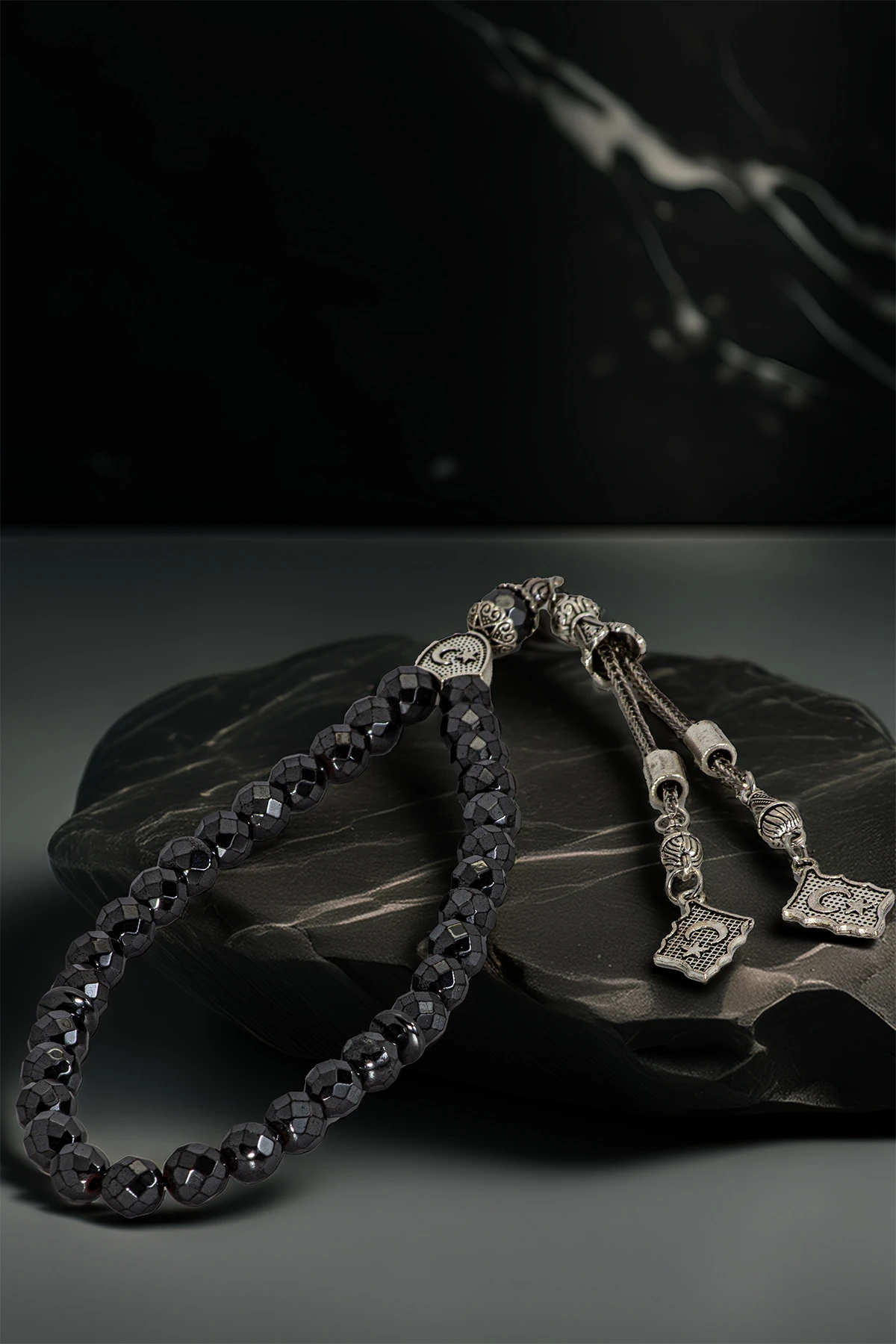 Erkek Doğal Taş Tespih - Doğal Faset Kesim Hematit Taşlı Ortaboy Tesbih