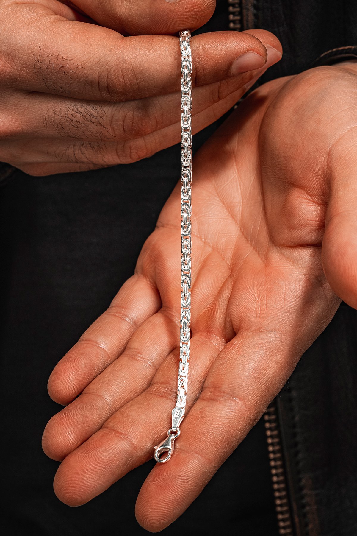 Parlak Kare Kral 3.5 mm Erkek Gümüş Bileklik