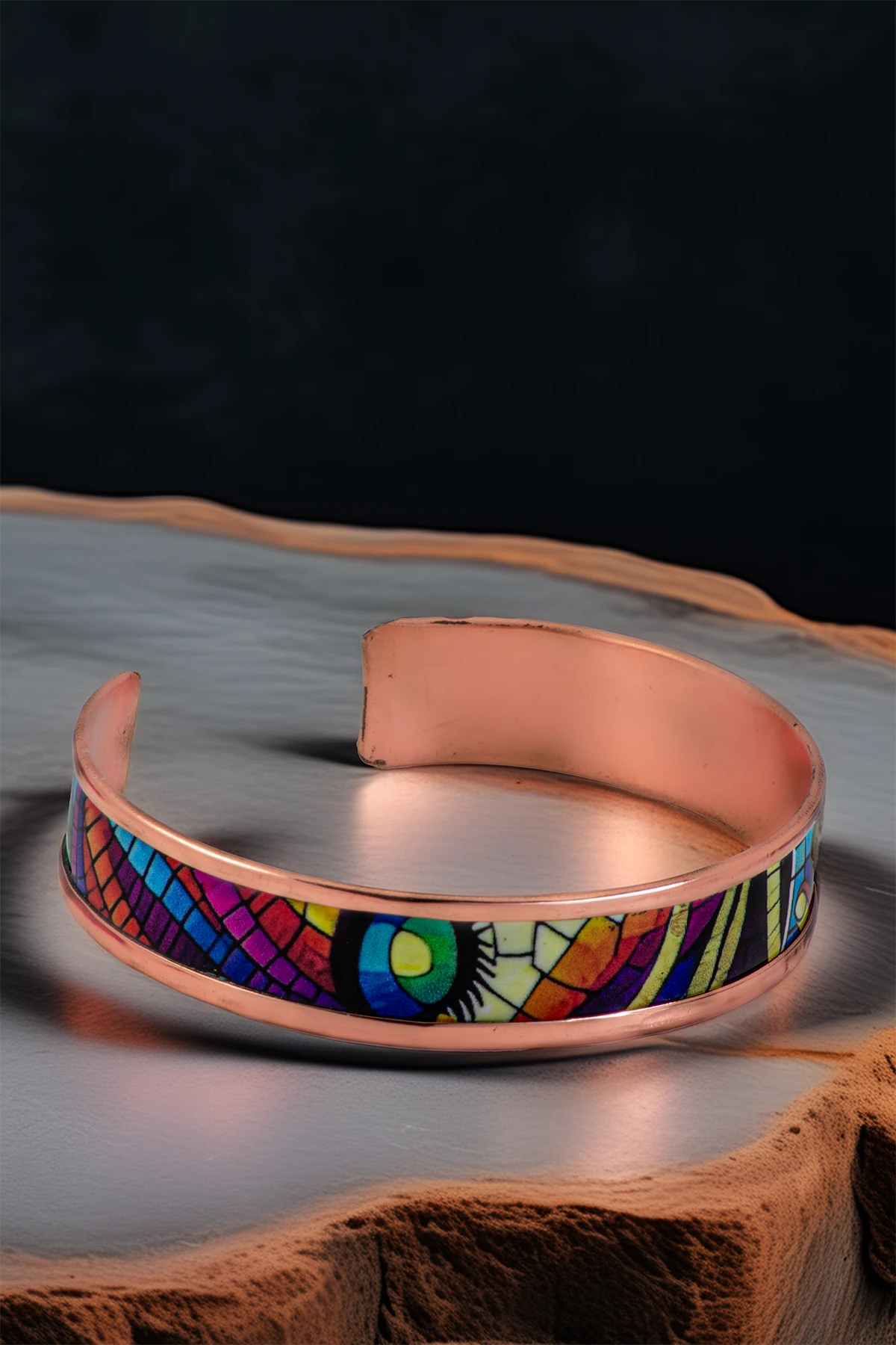 Kadın Bakır Bileklik Yüzük Set - Nadia Model Özel Baskı Metal Kutu Ve Kuvars Taşı