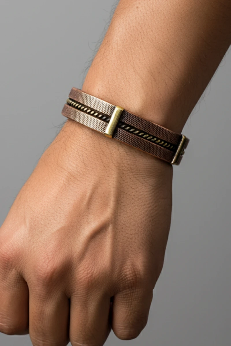 Erkek Kadın Bakır Bileklik - Atlas Otantik Model Bakır Bilezik Metal Kutu Ve Doğal Taşlar