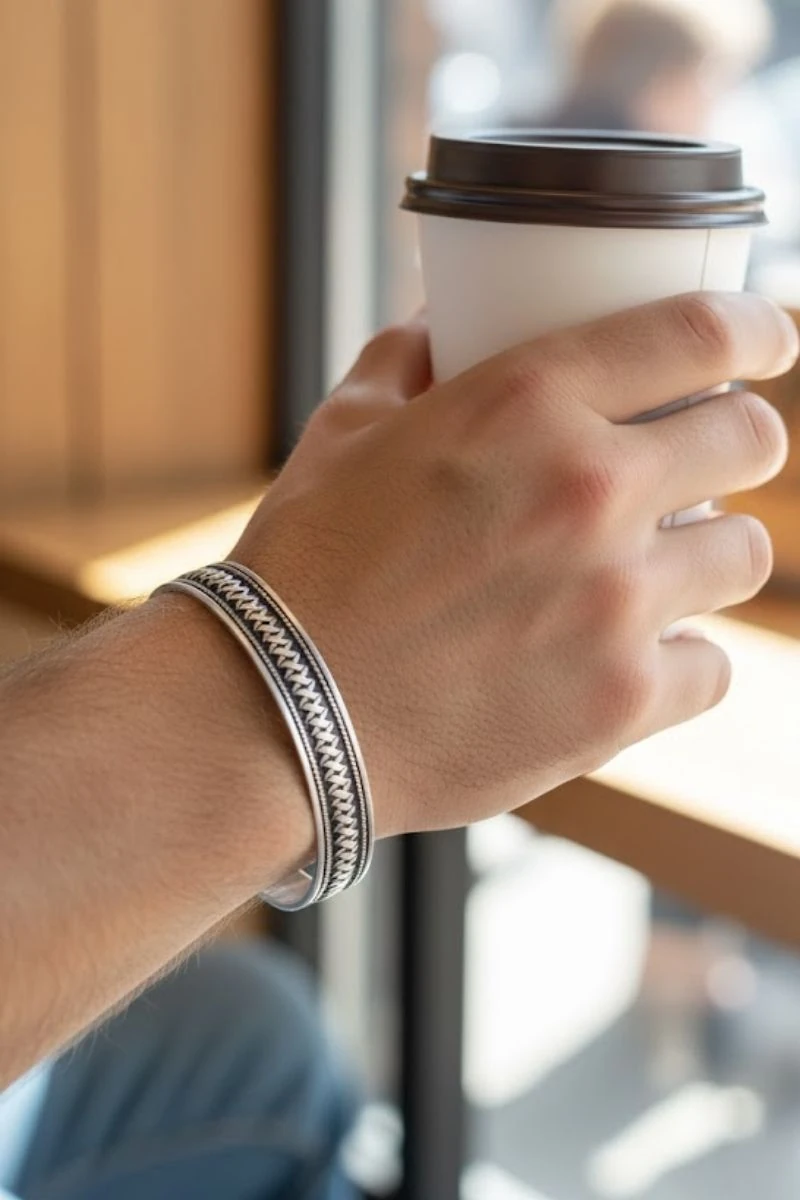 Erkek Gümüş Bileklik -Otantik Tasarım Erkek Gümüş Kelepçe Bileklik