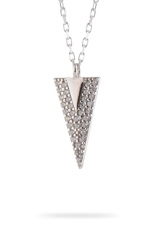 Mızrak Tipped Zircon Stone-set Women's 925 K Silver Necklace GKLMIZRAKUC-GMS