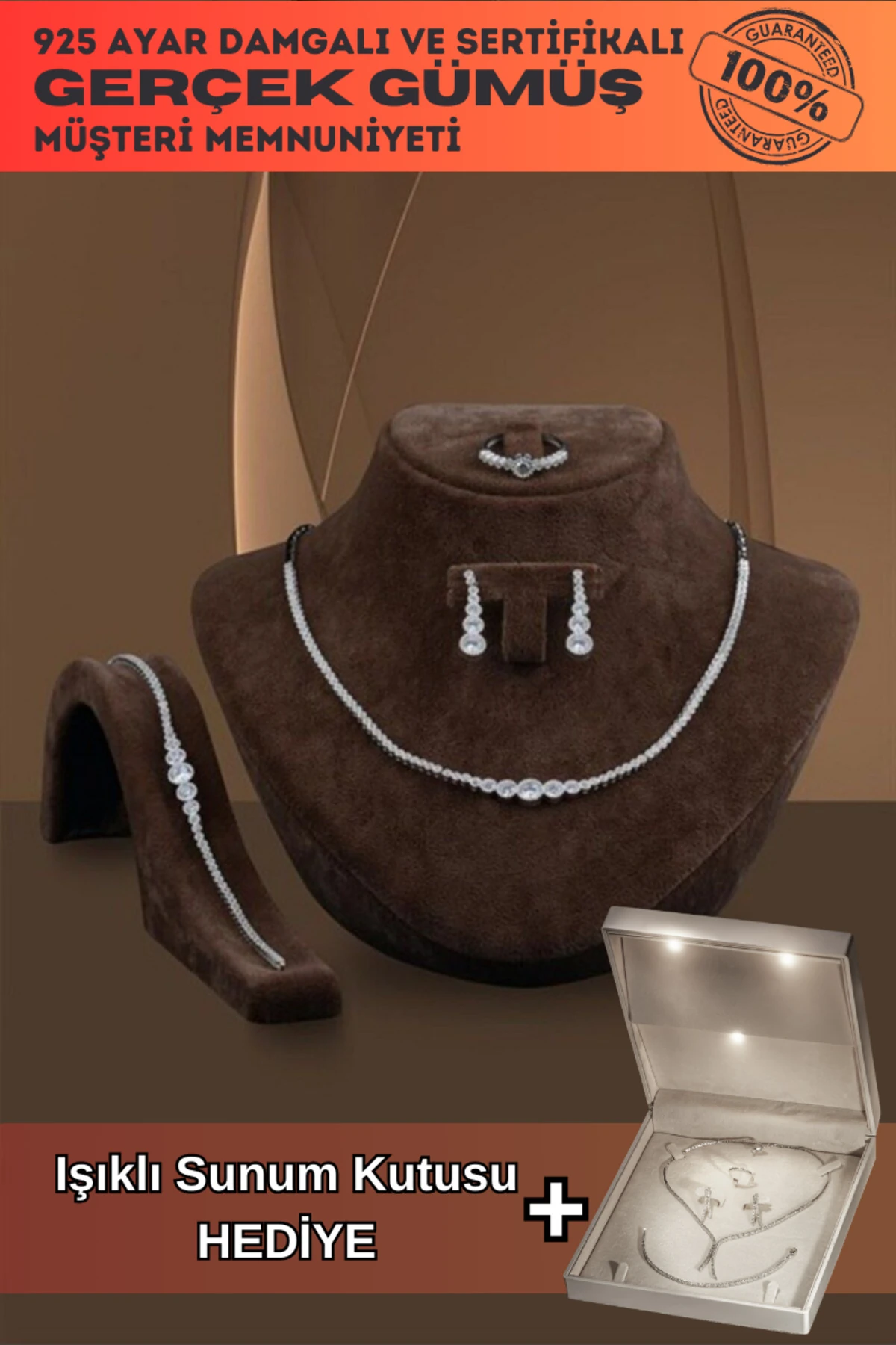 Parla Bayan Zirkon Taşlı Gümüş Su Yolu Set - Kolye, Bileklik, Küpe, Yüzük