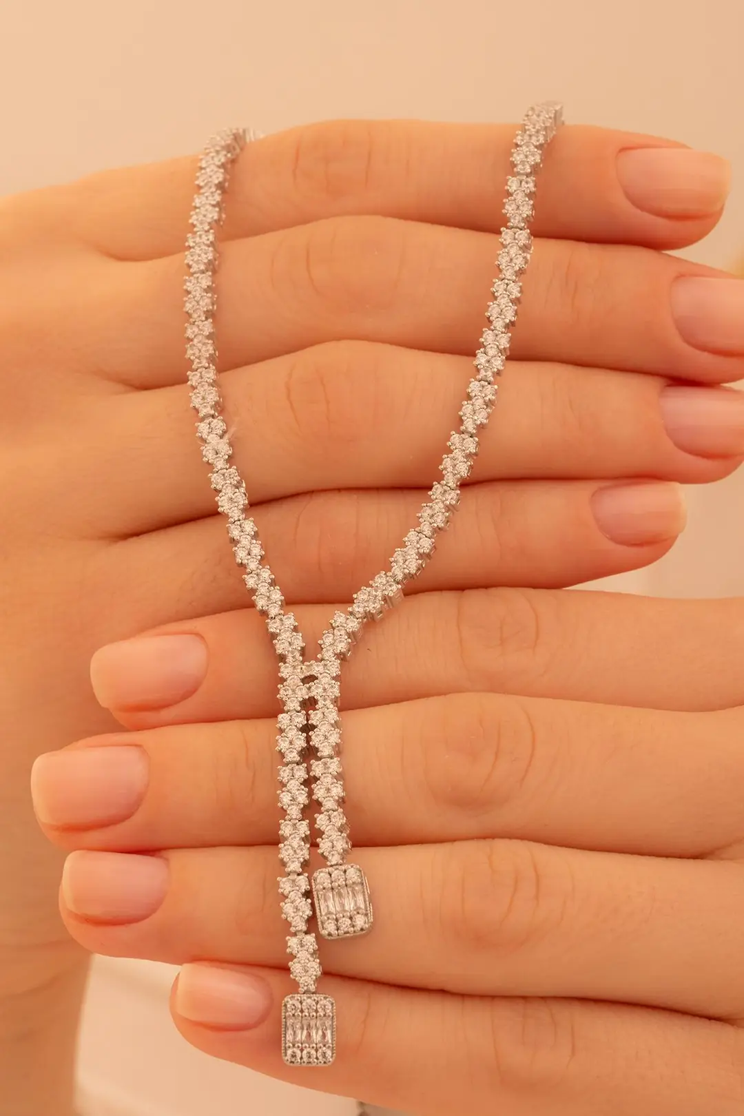 Women's Silver Necklace Sultan Baguette Stone-set Zircon Süslemeli Women's Necklace