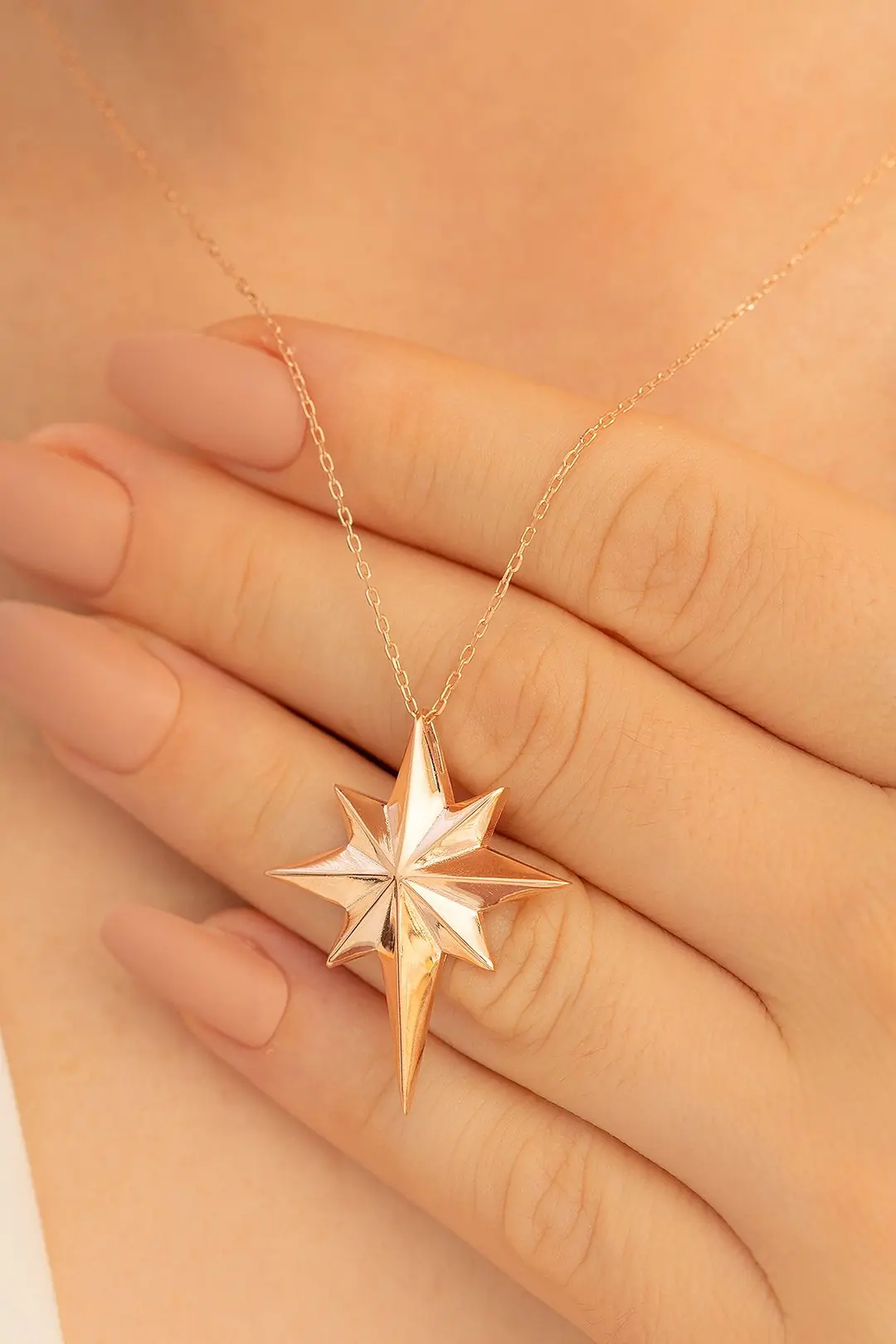 Women's Silver Necklace Rose Gold Plated Large Polar Star Silver Necklace