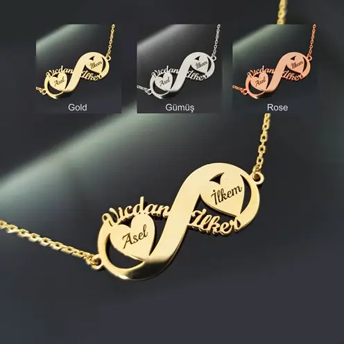 Personalized & Heart Infinity Women's Silver Necklace-Rose Bronze