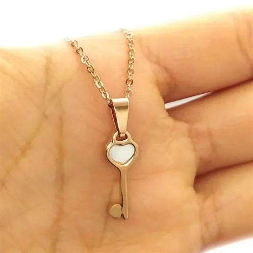 Women's Steel Necklace Anahtar Figured Rose Color Stainless Steel Women's Necklace