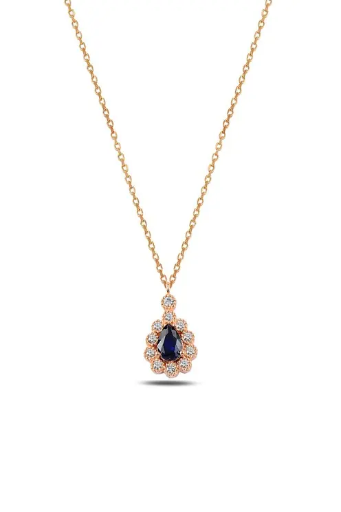 Rose Color Drop Ruby Stone-set Women's Silver Necklace Gkldmlm1del-ros
