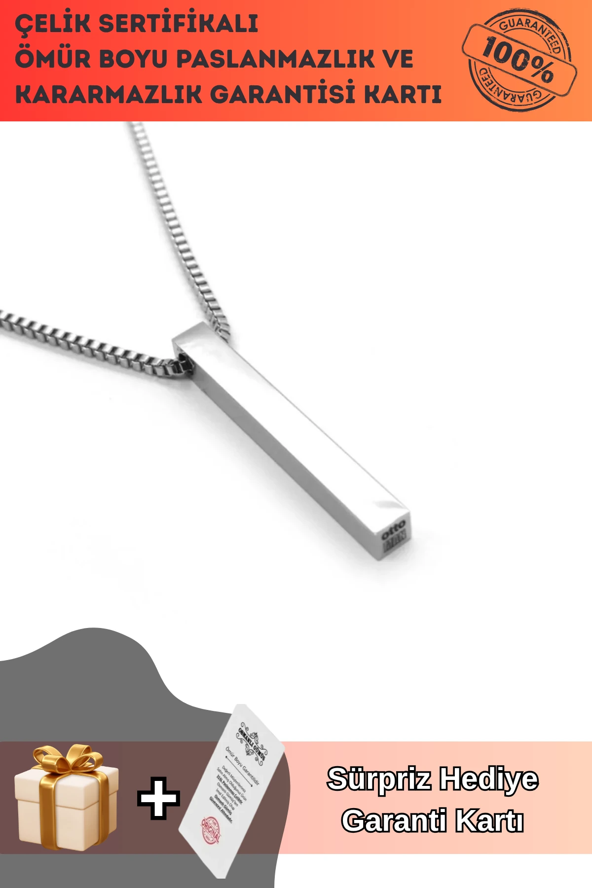 Blok Modeli Erkek Çelik Kolye Zincir CKLBLOKKARE-BYZ