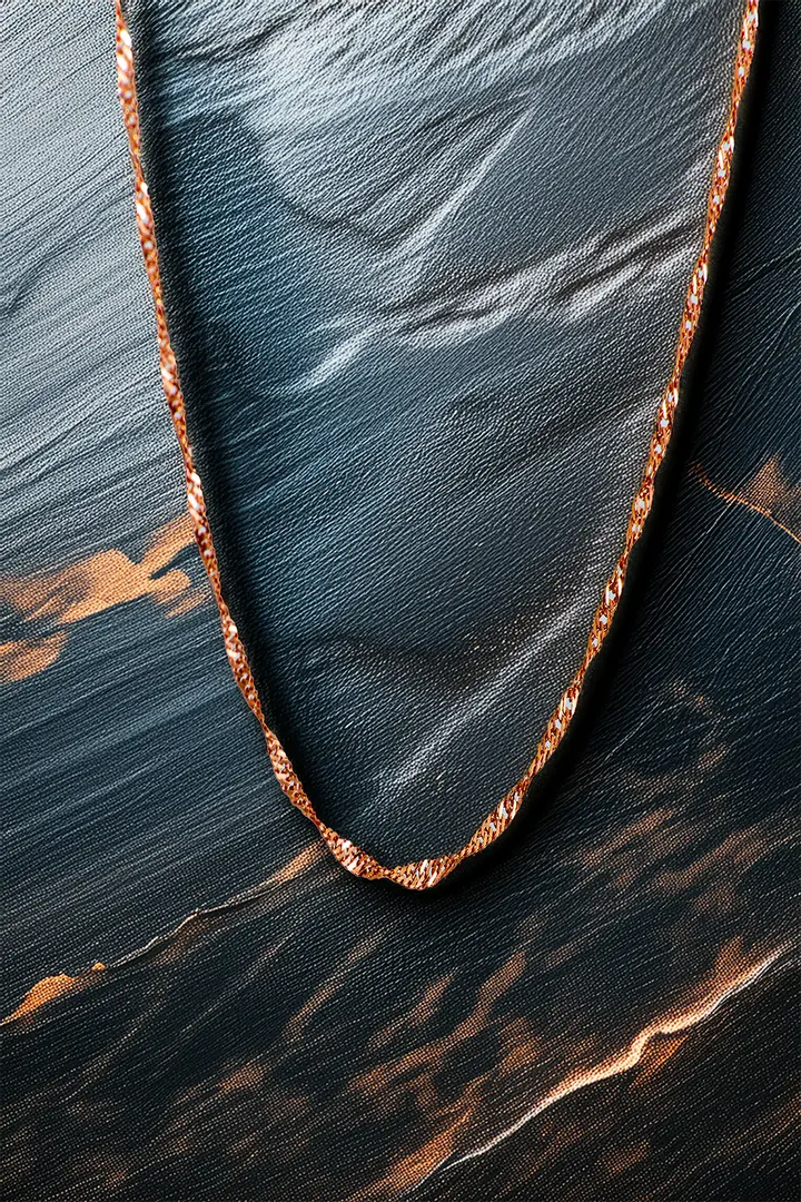 Kadın Gümüş Kolye - 925 Ayar 2mm Singapur Zincir Model Gümüş - Altın - Rose