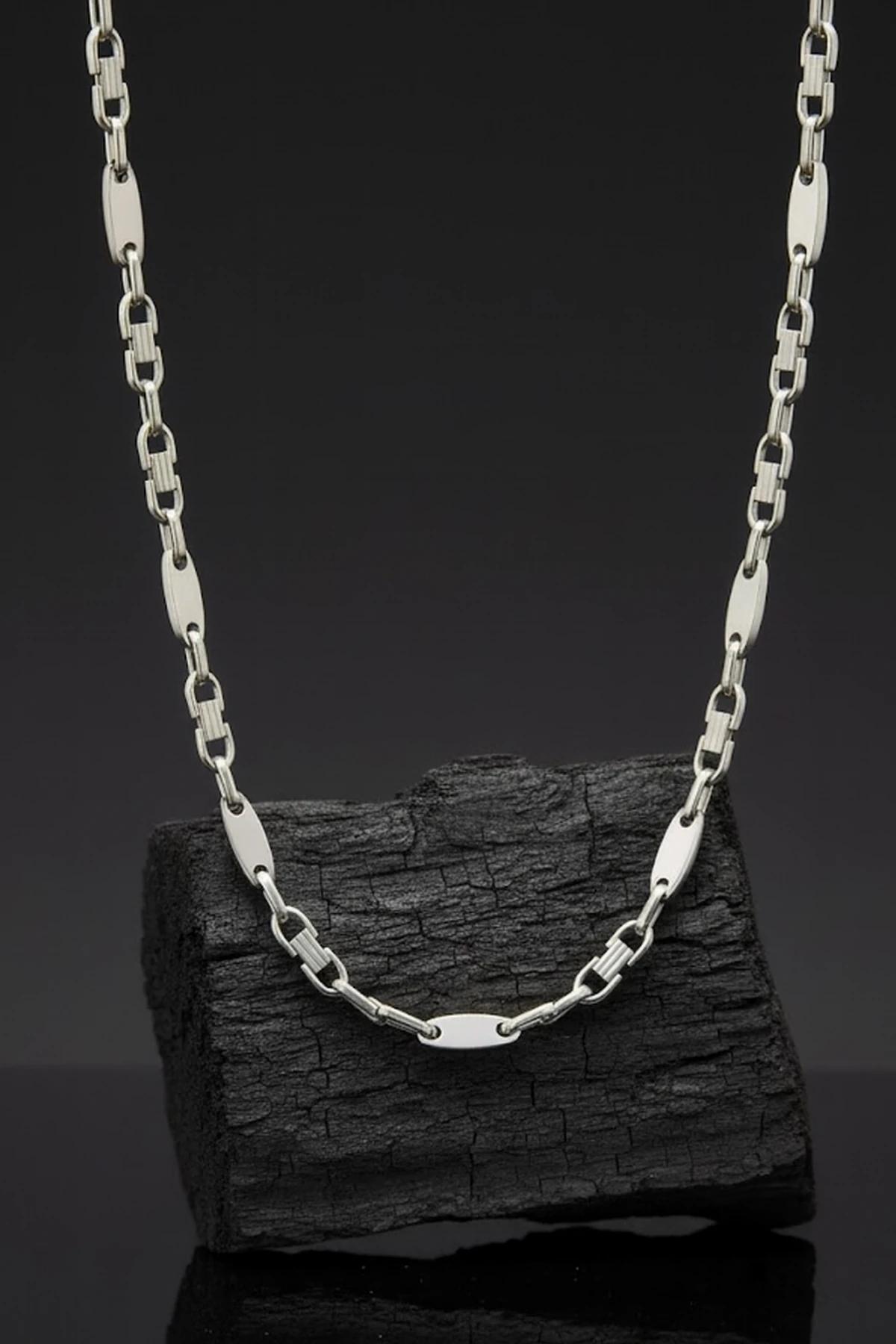 Erkek Çelik Zincir Kolye – Kalın Plaka Model Parlak Gümüş Renk