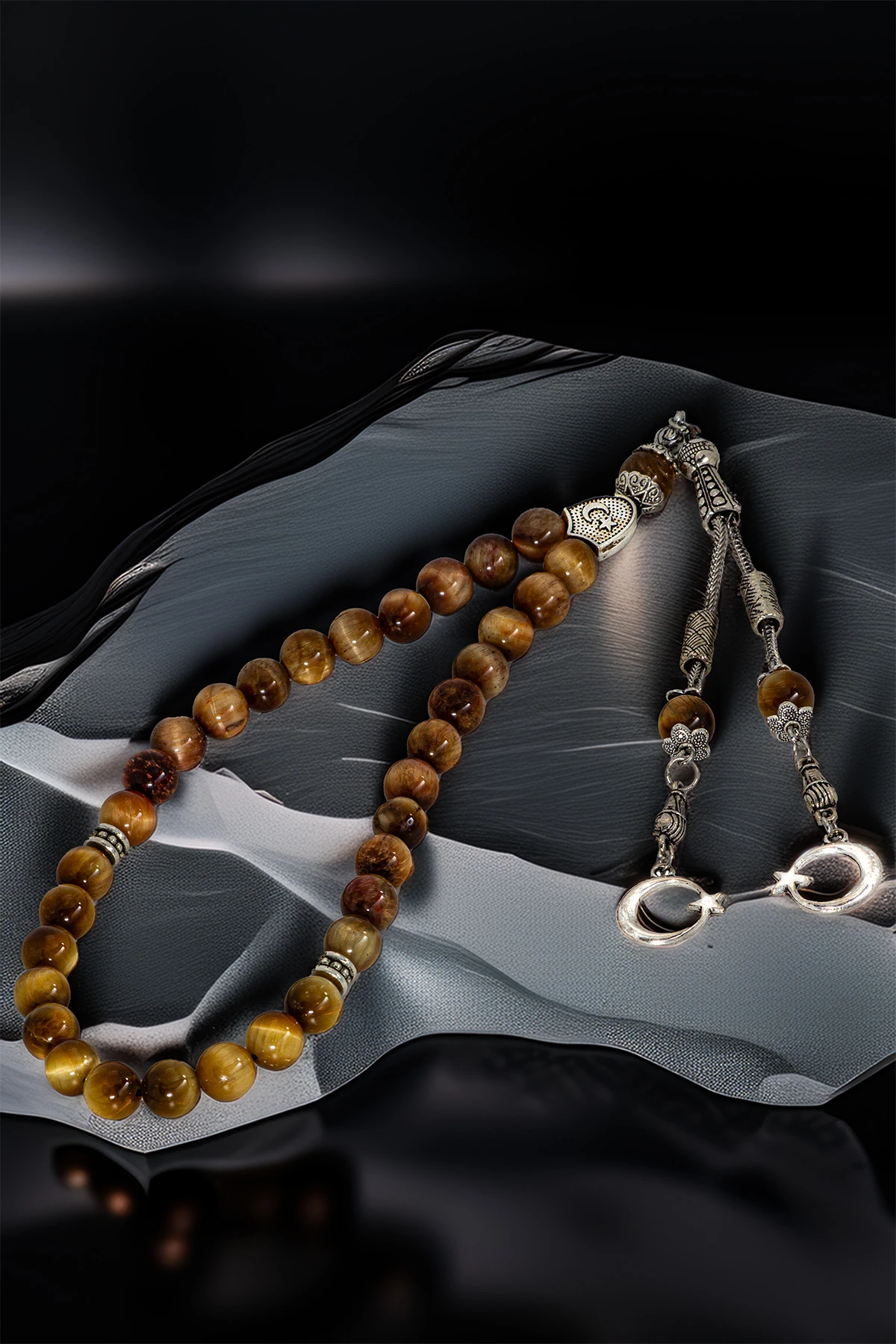 Erkek Doğal Taş Tespih - Doğal Kedigözü Taşlı Ortaboy Tesbih