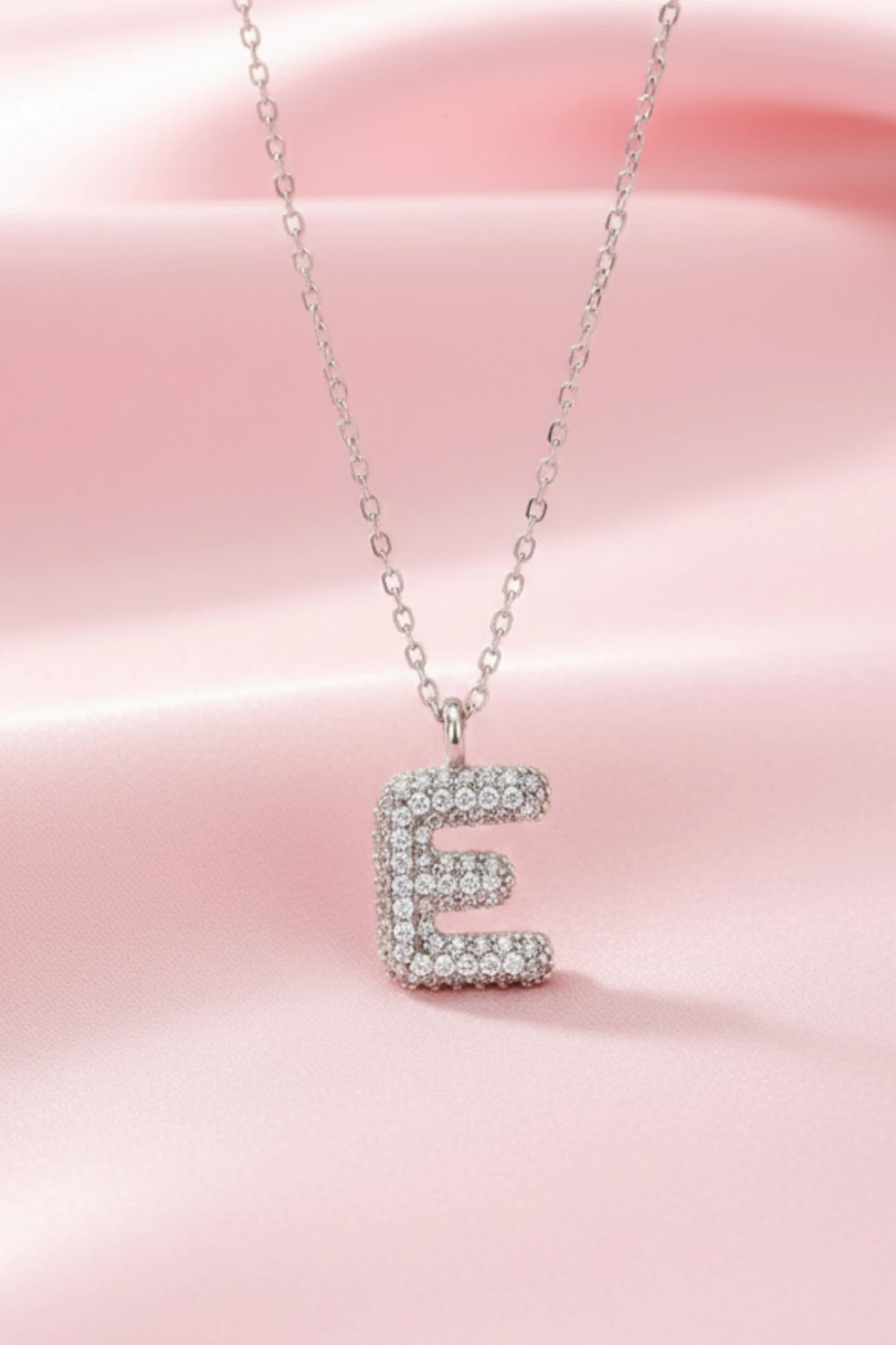 Kadın Gümüş Kolye - 925 Ayar Zirkon Taşlı Balon E Harfi Bayan Kolye