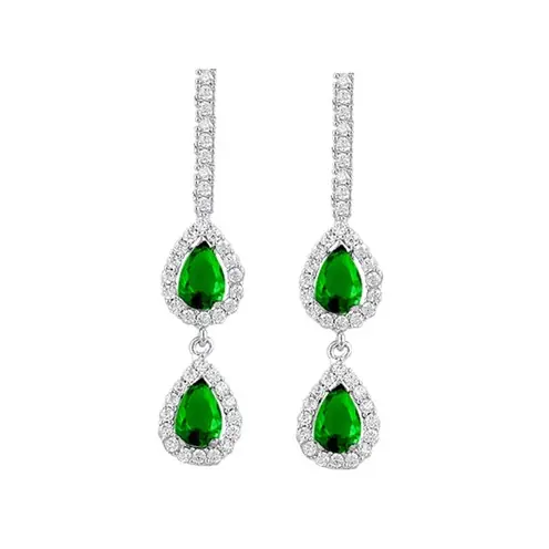 Melodi Emerald Stone-set Women's Silver Earrings