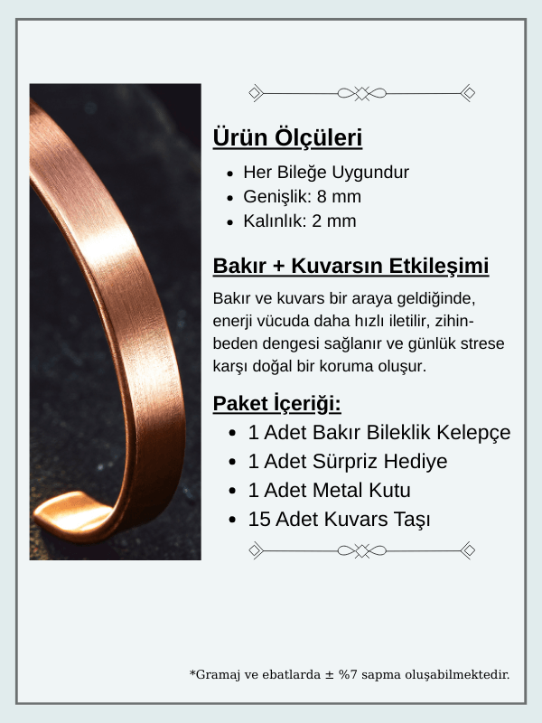 Saf Bakır Bileklik Kişiselleştirebillir Düz Model Metal Kutu Kuvars Taşlar Erkek Kadın Bilezik