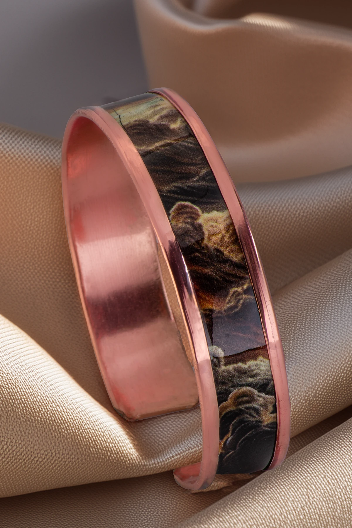 Kadın Bakır Bileklik Yüzük Set - Mia Model Özel Baskı Metal Kutu Ve Kuvars Taşı