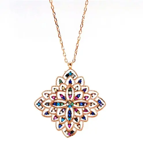 Colored Zircon Stone-set Authentic Design Women's Silver Necklace
