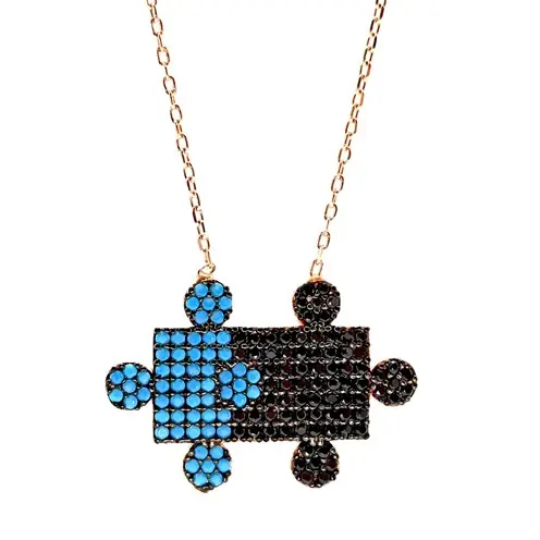 Blue Black Yapboz Women's Silver Necklace