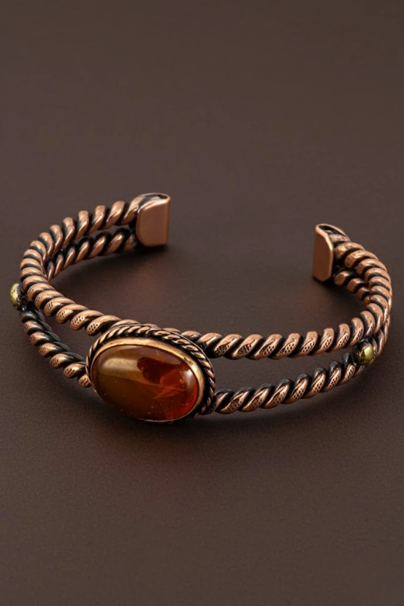 Kırmızı Akik Taşlı Model %100 Saf Bakır Kadın Bileklik – Metal Kutu ve Doğal Taşlar