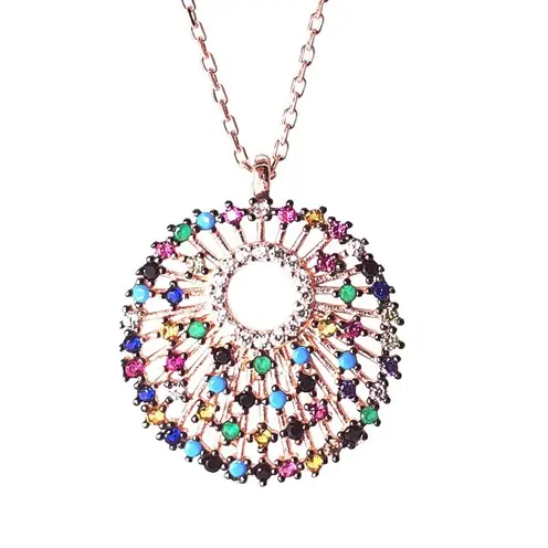 Mix Zircon Stone-set Luck Çemberi Women's Silver Necklace