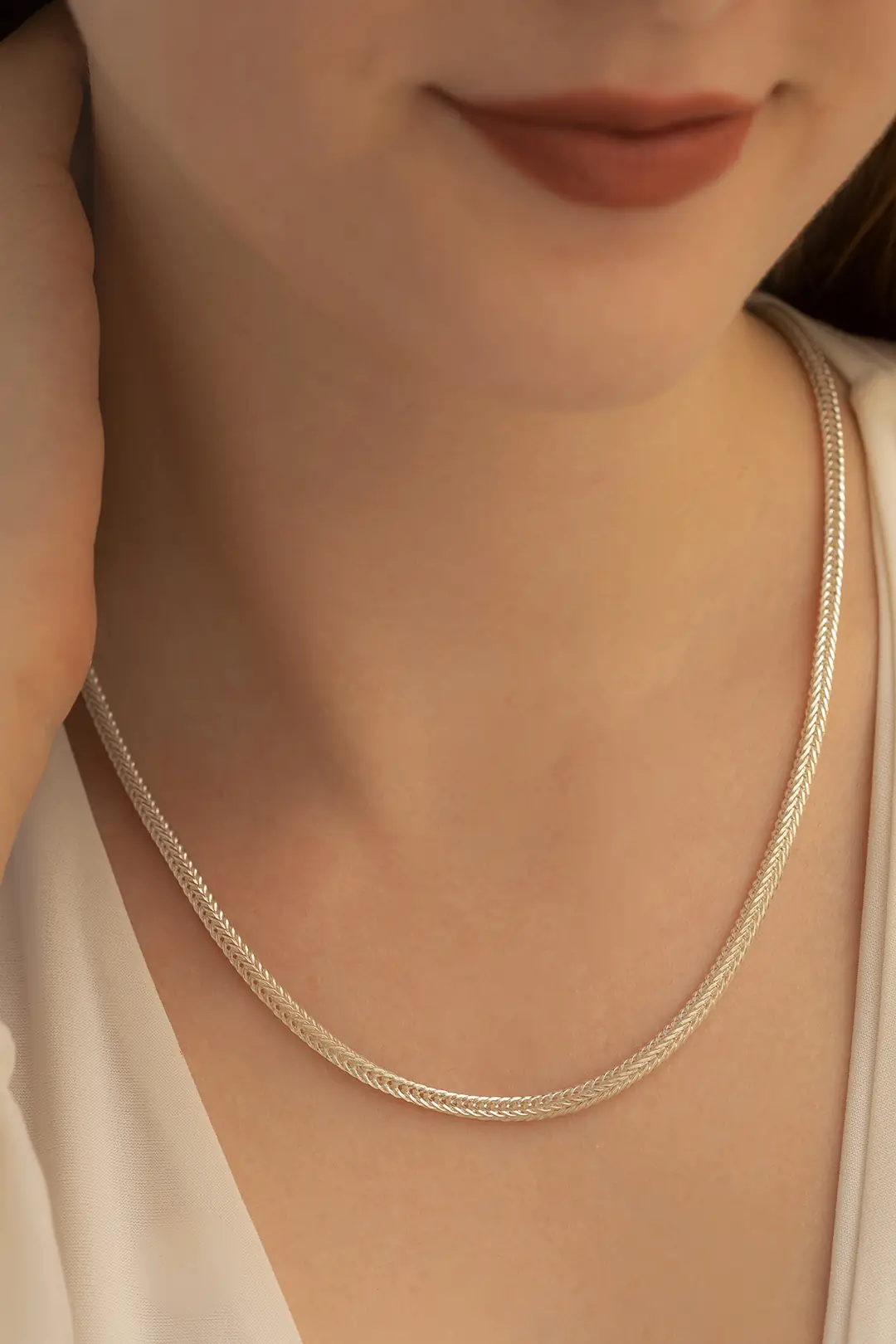 Women's Silver Necklace 925 K Silver White Tilki Kuyruğu Women's Necklace