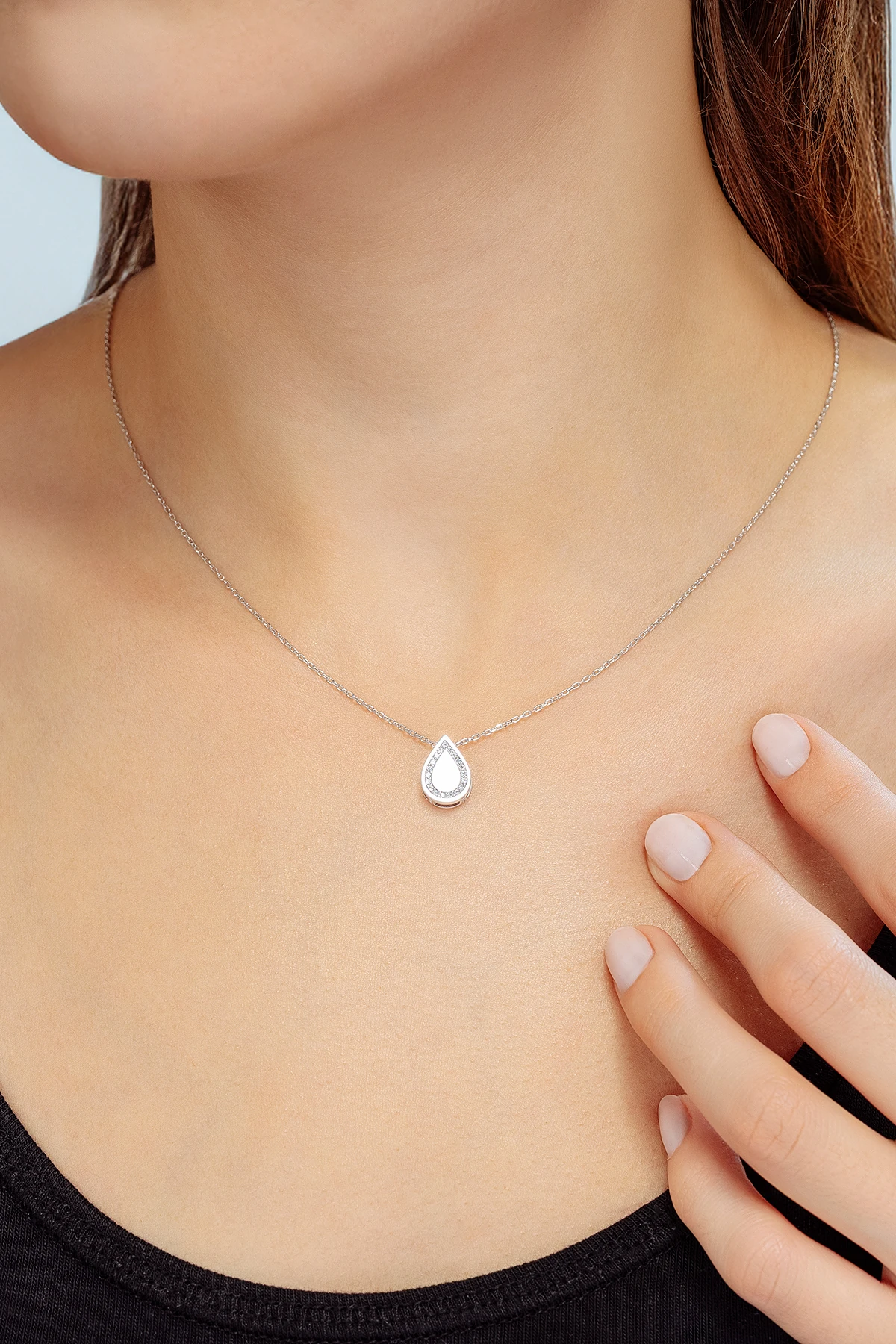 Kadın Gümüş Kolye - Swarovski Taşlı Zirconia Damla Motifli Kadın Kolye