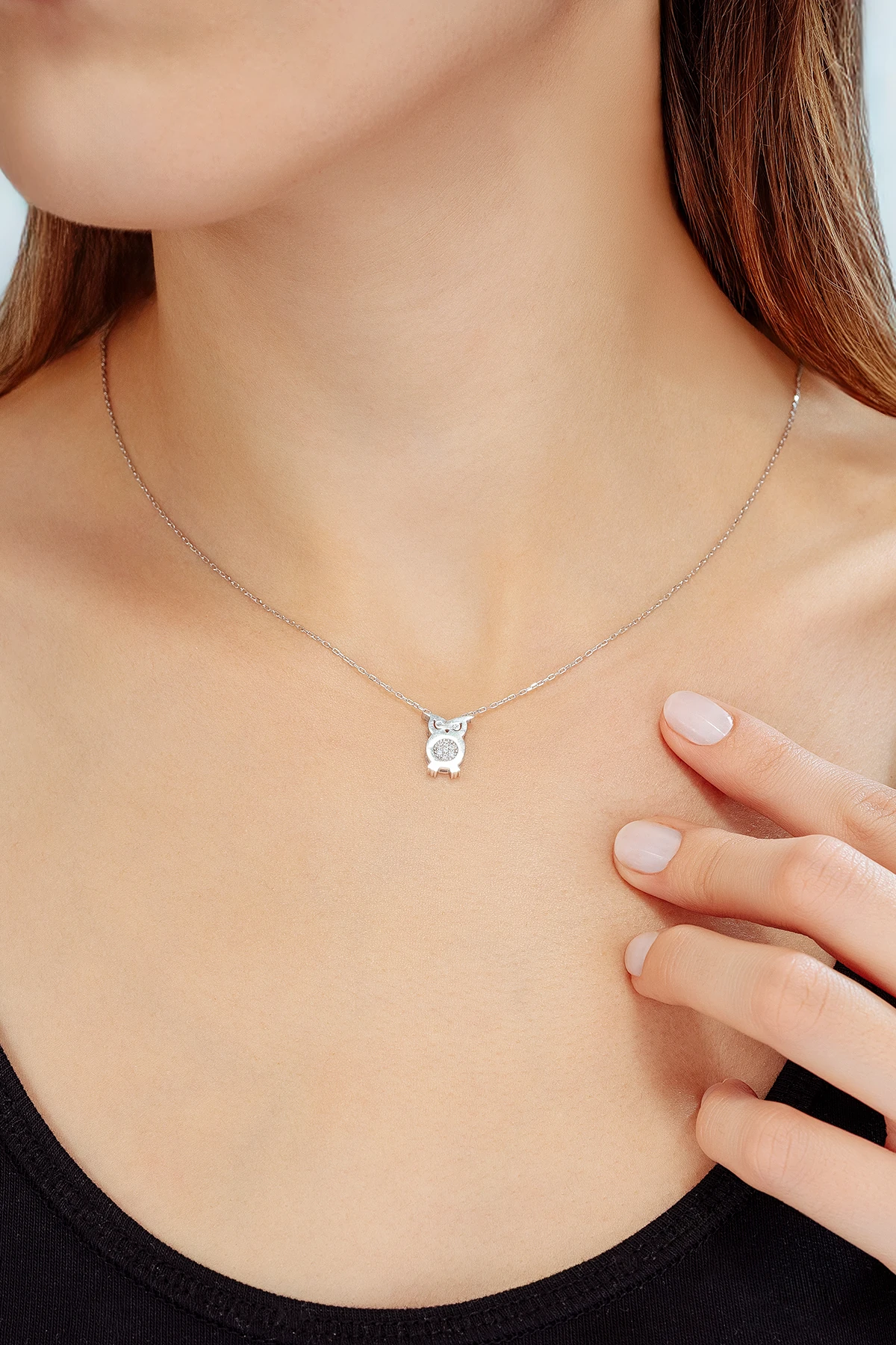 Kadın Gümüş Kolye - Swarovski Taşlı Zirconia Baykuş Motifli Kadın Kolye