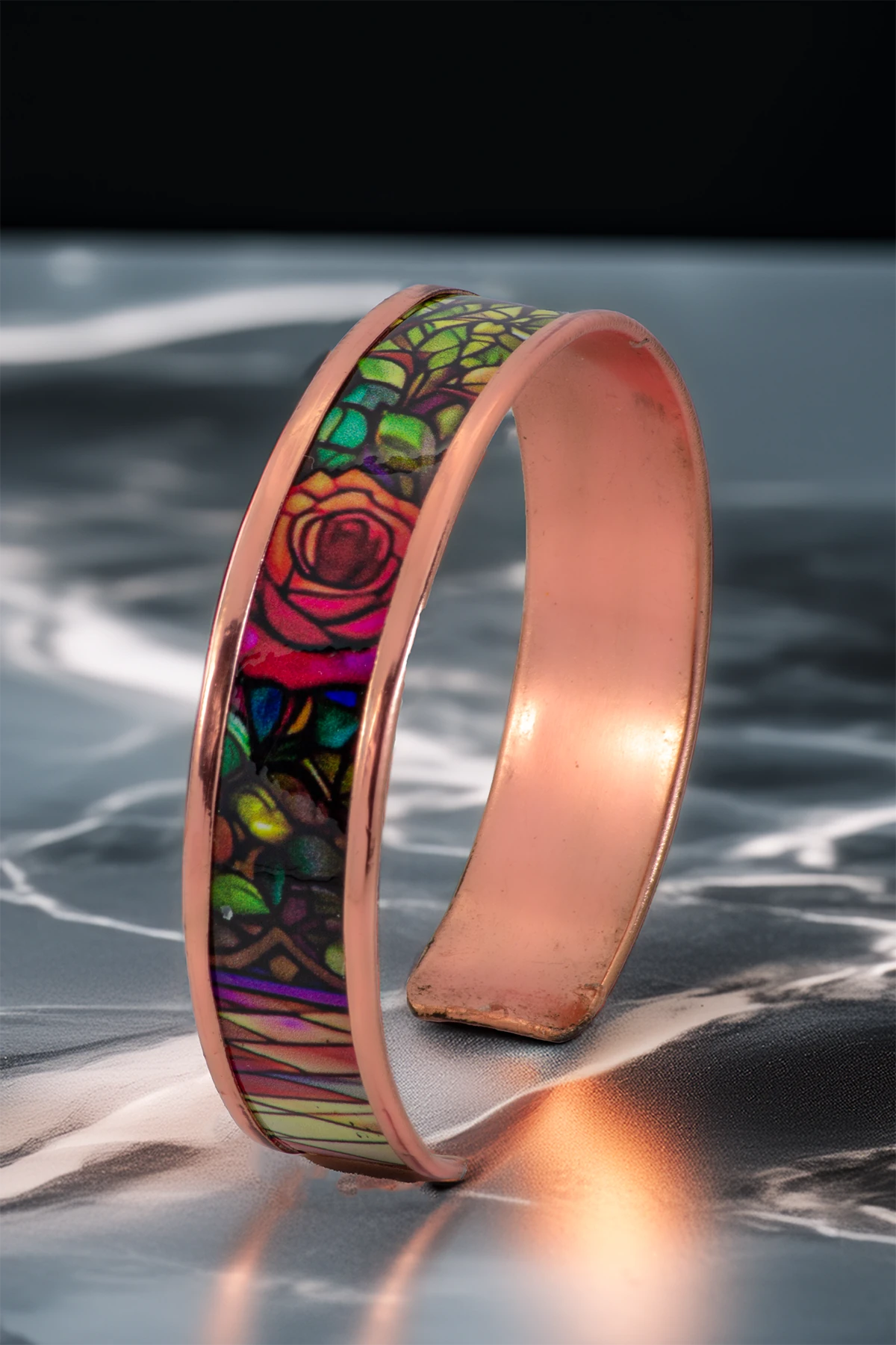 Kadın Bakır Bileklik Yüzük Set - Roselaw Model Özel Baskı Metal Kutu Ve Kuvars Taşı