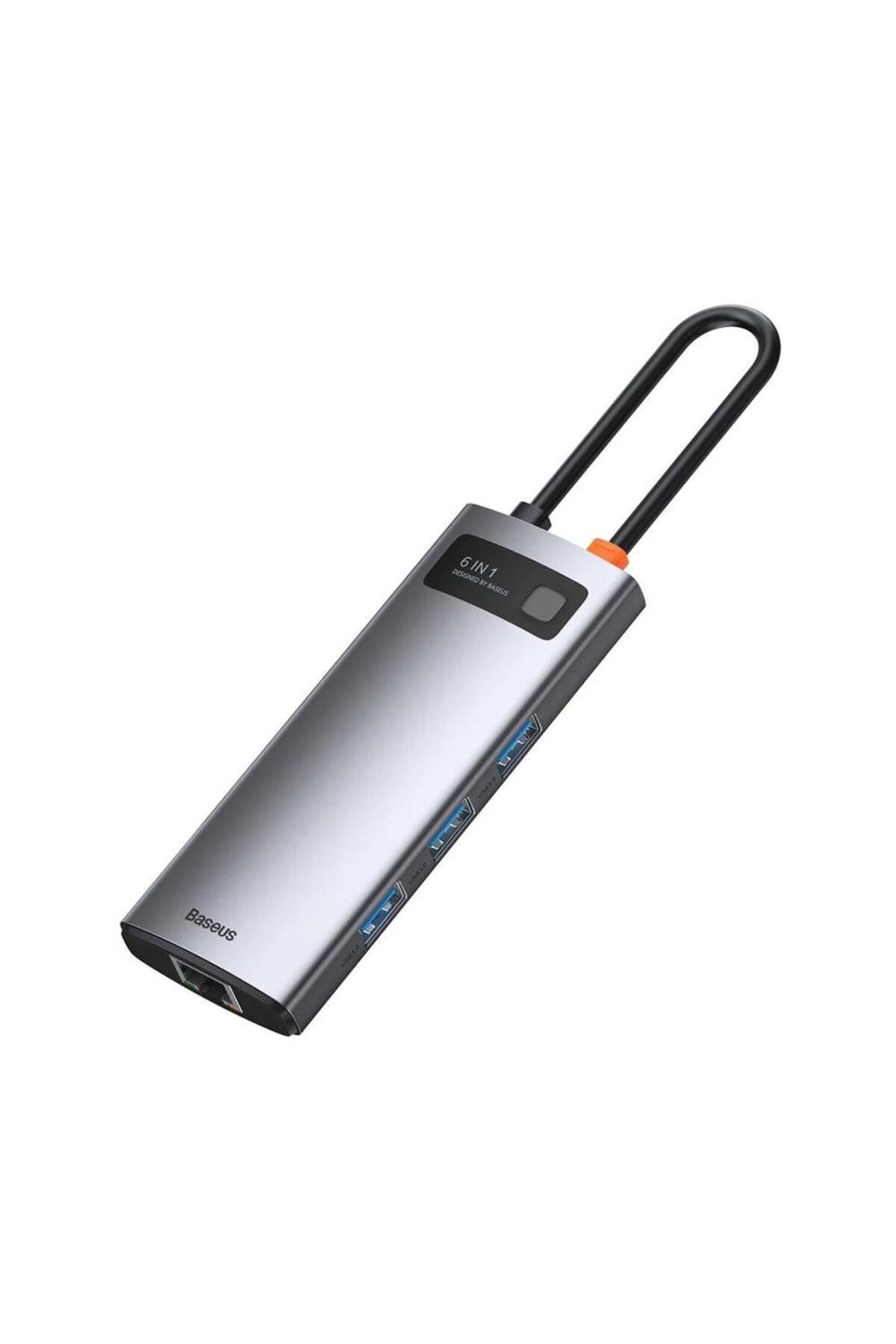 Metal Gleam 6 in 1 Multifonksiyonal Type-C Hub Dock Station - Gri