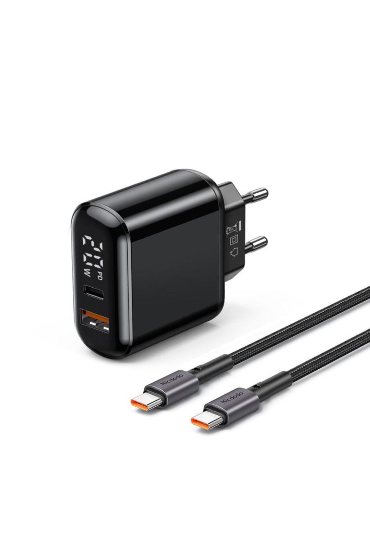 Ch-7172 Pd3 20W 1 Usb 1 Type-C Girişli Göstergeli Şarj Adaptörü Usb-C To Usb-C Kablolu Adaptö