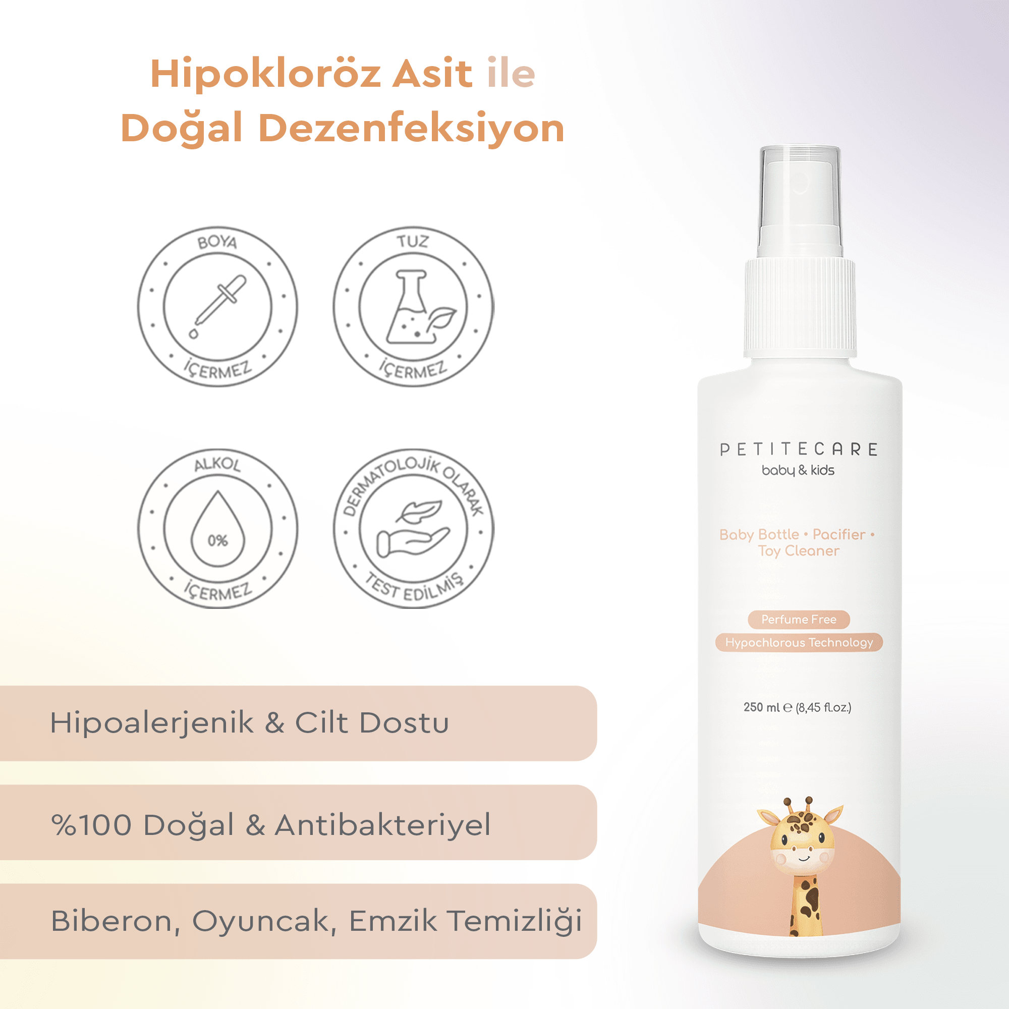 %100 Doğal Biberon, Emzik, Oyuncak Temizleyici, Parfümsüz, Kimyasal İçermez, Vegan, 250 ML