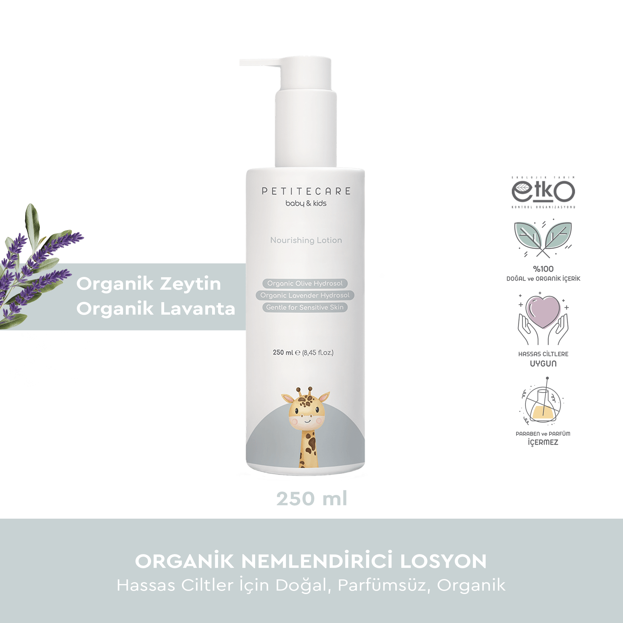 Organik Bebek ve Çocuk Nemlendirici Losyonu, Hassas Ciltler, Doğal, Parfümsüz, Organik Sertifikalı İçerik, 250 ML