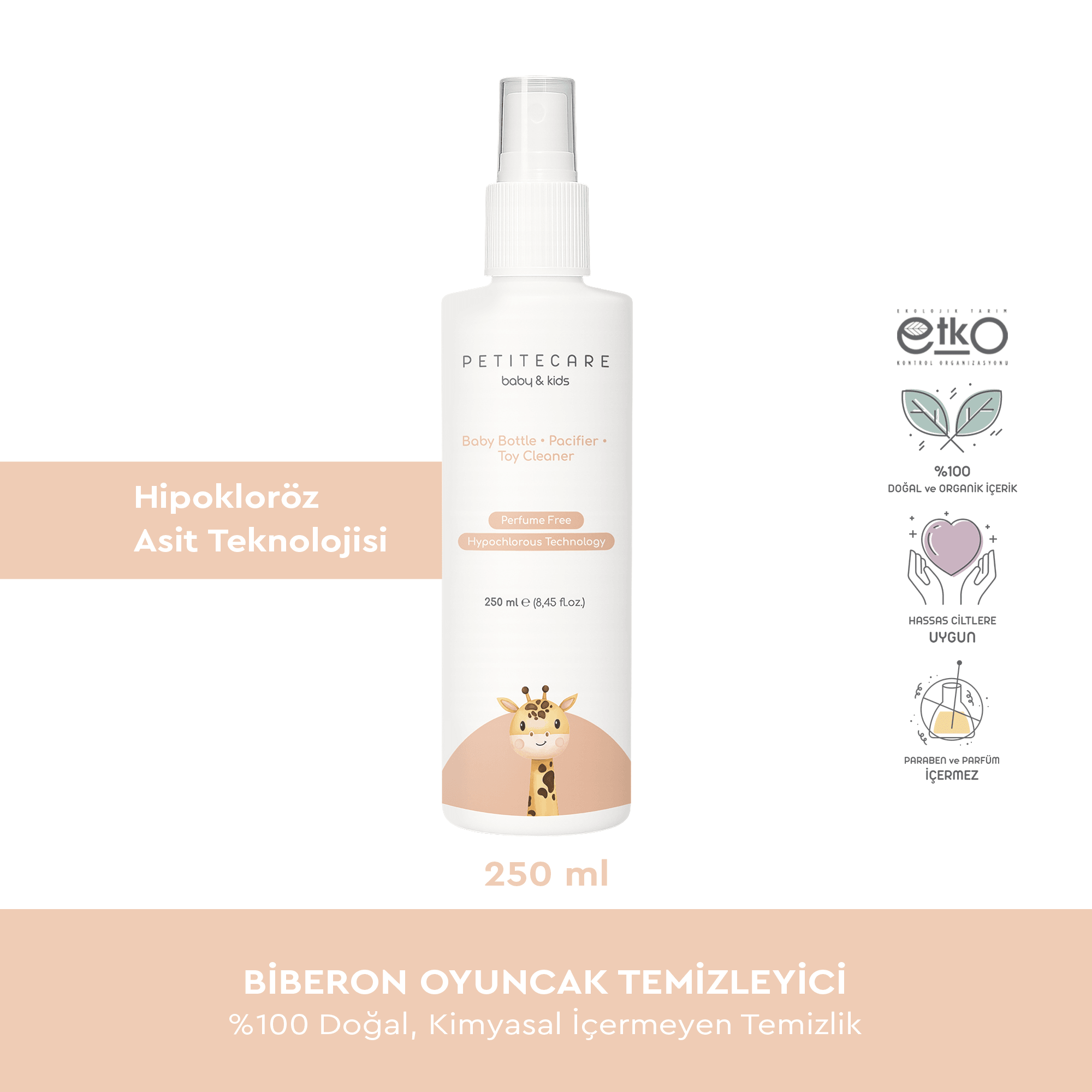 %100 Doğal Biberon, Emzik, Oyuncak Temizleyici, Parfümsüz, Kimyasal İçermez, Vegan, 250 ML