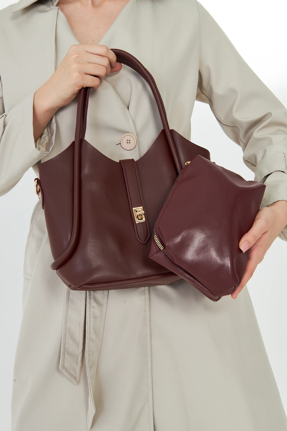 Arlina Çapraz Askılı Yavrulu Kadın Omuz, Kol ve El Çantası - Bordo